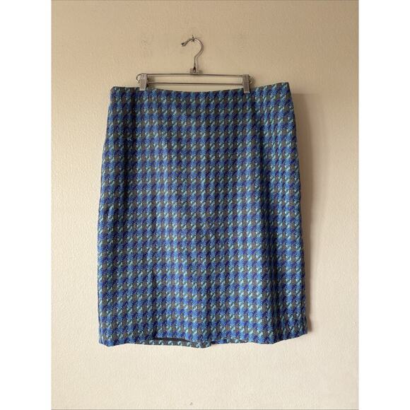 Talbots Skirt Women’s Size 16 Blue Wool Blend Pencil Lined Houndstooth Career - Picture 1 of 6